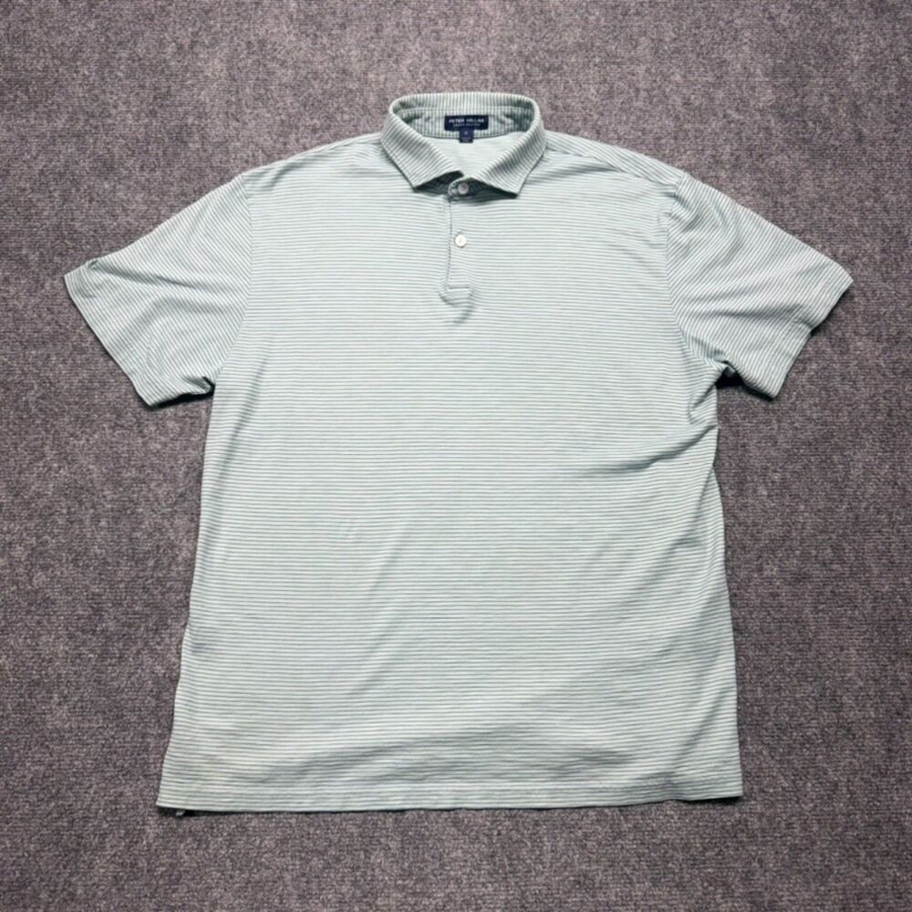 Peter Millar Crown Crafted Polo Shirt Men's M Pima Cotton Green Stripe Peru